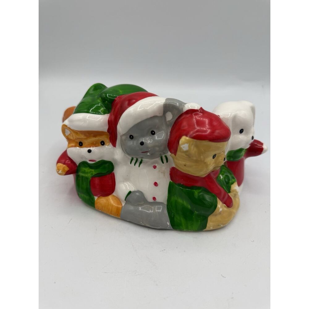 Vintage Christmas Decor Forest Christmas Animals Figurine Ceramic Handpainted